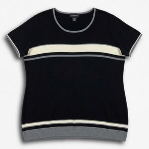 FLAWED Vintage No Boundaries Black Striped Short Sleeve Knit Sweater Top Y2K XL